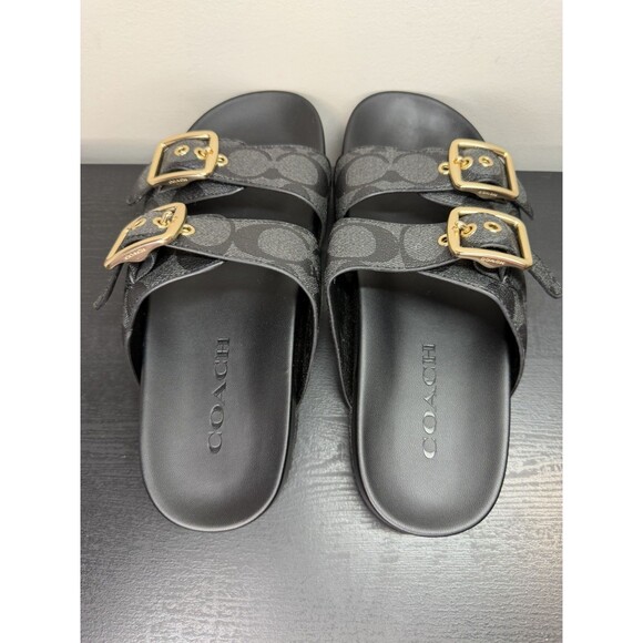COACH Allanah Sandal Black Gold Buckles Women’s Sz 6B CK412 - Picture 2 of 12
